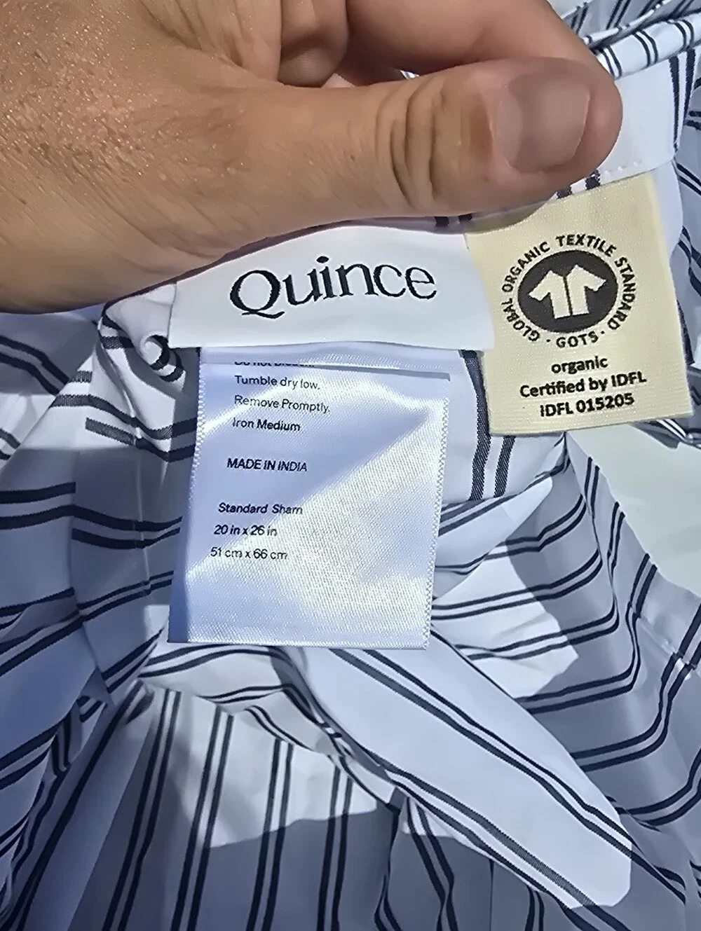 NWOT Quince Full / Queen Organic Crisp Percale Duvet Cover Navy Double Stripe